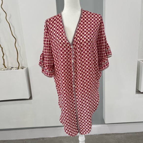 Max Studio Red and White Ruffled Tie Front Blouse - Picture 2 of 8